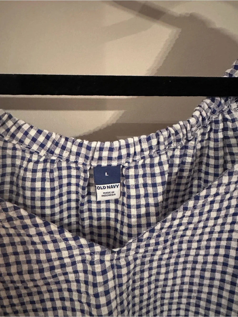 Old Navy Blue Gingham Peasant Top